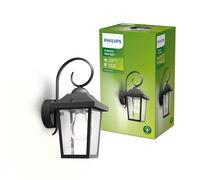 Philips Buzzard Lanterne Murale Vintage + Ampoule LED E27, Lumière Blanche et Chaude, Pour un Éclairage Extérieur, Intérieur, de Jardin, Noir