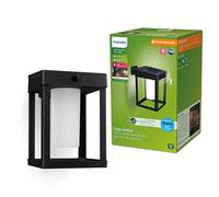 Philips Camill UltraEfficient, Applique murale solaire d'extérieur carrée, 1,4 W, 3000 K, noire, dépolie, détecteur de mouvement, IP44 résistante aux intempéries