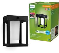 Philips Camill UltraEfficient, Applique murale solaire d'extérieur carrée, 1,4 W, 3000 K, noire, transparente, détecteur de mouvement, IP44 résistante aux intempéries