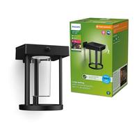 Philips Camill UltraEfficient, Applique murale solaire d'extérieur ronde, 1,4 W, 3000 K, noire, transparente, détecteur de mouvement, IP44 résistante aux intempéries