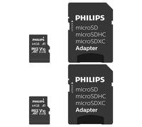 Philips Ultra Speed Carte microSDXC Card 2x 64 Go + adaptateur SD UHS-I U1, vitesse de lecture jusqu'à 80 Mo/s, A1 Fast App Performance, V10, carte mémoire pour smartphones, tablette, PC,vidéo Full HD