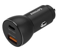 Philips - Chargeur allume-cigare DLP2521/00 - Sortie USB-A et USB-C - Chargeur d'iPhone - Charge rapide 36 W - Noir