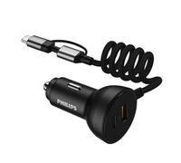 Philips Chargeur Voiture DLP4301B/04 - Allume Cigare USB C 72W - Chargeur Allume Cigare USB C Rapide avec Câble Lightning et Type-C - Prise Allume Cigare 12V-24V - Noir