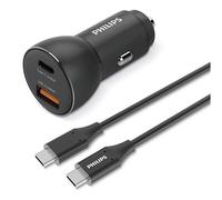Philips Chargeur Voiture USB AC - DLP2521C/04 - Noir - Câble USB-C inclus - Adaptateur USB-C et USB-A Sortie 36W Charge rapide