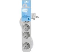 Philips CHP2144W - Multiprise 4 prises, blocage d'alimentation, 1 440 W, câble d'alimentation tressé de 1,5 m, haute résistance, fermeture de sécurité (indicateur LED Prot), couleur blanche