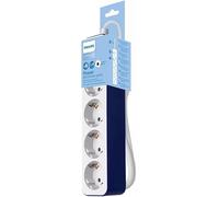 Philips CHP2145U - Multiprise 4 Prises, Blocage d'alimentation, 1 500 W, câble d'alimentation tressé de 1,5 m, Haute résistance, Fermeture de sécurité (indicateur LED Prot) - Blanc/Bleu