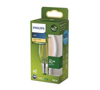 Philips Classic ultra-efficient LED ampoule classe énergétique A, équivalent 40W, culot E14, candle, clair, éclairage blanc chaud (2700K), 1 pack, nouvelle génération