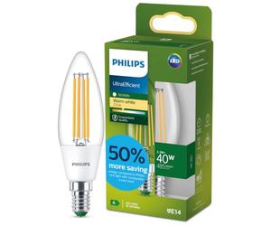 Philips Classic ultra-efficient LED ampoule quivalent 40W, culot E14, candle, clair, éclairage blanc chaud (2700K), 1 pack, nouvelle génération