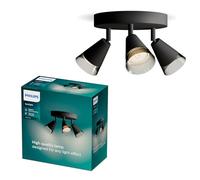 Philips Cleft Spot 3 têtes sur platine ronde, GU10 non inclus, Noir, IP20