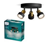 Philips Spot Conduit 3 têtes sur platine ronde – Laiton – GU10 non inclus – IP20