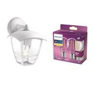 Philips CR pplique descendante max.1x60W E27 - Blanc - 24 cm & ampoule LED Standard E27 60W Blanc Chaud Claire, Verre, Lot de 2
