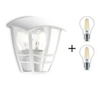 PHILIPS Cr pplique murale d'extérieur Métal H19,5cm Blanc + Lot de 2 ampoules LED Classic 60W