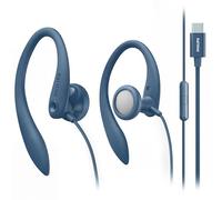 Philips Crochet d'oreille filaire avec microphone, écouteurs de sport supra-auriculaires à ajustement sécurisé, basses profondes de 15 mm, commandes en ligne, écouteurs Plug-and-Play (bleu, USB-C avec