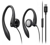 Philips Crochet d'oreille filaire avec microphone, écouteurs de sport supra-auriculaires à ajustement sécurisé, basses profondes de 15 mm, commandes en ligne, écouteurs Plug-and-Play (noir, USB-C avec