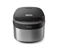 Philips Cuiseur de riz série 3000 - Compact 0,85 L, 8 menus automatiques, cuve antiadhésive à 4 couches, cuisson rapide en 30 minutes, design noir et argent (HD3093/80)