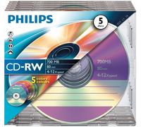 Philips - CW7D2CC05/00 - Cd-Rw 80 Minutes 700MB (4-12X) Boîtier Slim, 5 Paquet