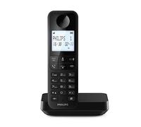 Philips D2701B - Téléphone fixe sans fil, écran rétroéclairé 4,6", microphone vertical, appels mains libres, jusqu'à 14 heures, antenne optimisée, réglages de confidentialité, noir