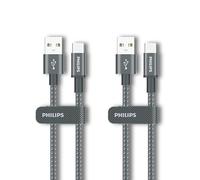 Philips DLC5030AA Lot de 2 câbles USB-C de 1 m, charge rapide 18 W, cordon tressé résistant aux PET, transfert de données 480 Mbps, chargeur de type C pour Android, CarPlay, Android Auto