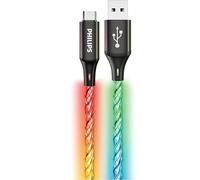 Philips DLC5130A Câble USB-C lumière RVB, charge rapide 18 W, cordon tressé sans enchevêtrement, synchronisation des données, chargeur durable pour Android, tablette, ordinateur portable, console