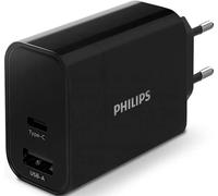 Philips DLP2621/12 Chargeur - Connecteur USB - Adaptateur secteur - Chargeur rapide - Multiple : 2 ports - USB-C - USB-A - 30 W - Noir