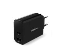 PHILIPS DLP2621/12 - Chargeur Mural USB - Sorties Type-C et USB-A - Charge Rapide 30 W - Noir