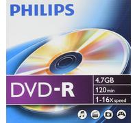 Philips DVD-R High-Speed (4,7 Go / 120 Minutes de vidéo, Vitesse 1-16x, Slim Case 10 pièces)