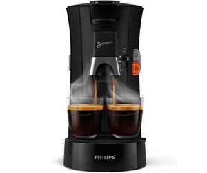 Philips Domestic Appliances Senseo Select Eco Machine à dosettes à café - Choix de la force du café Plus Fonction Memo en plastique recyclé, 1450 W, Noir/Moucheté (CSA240/20)