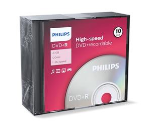 Philips DVD+R High-Speed (4,7 Go / 120 Minutes de vidéo, Vitesse 1-16x, Slim Case 10 pièces)