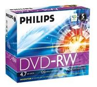 Philips DVD-RW High-Speed 4,7 Go / 120 min / 1-4x / réinscriptible – Jewel Case 5 pièces