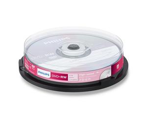 Philips DVD-RW High-Speed (4,7 Go / 120 Minutes de vidéo, Vitesse 1-4x, Cake Box 10 pièces, rewritable / réinscriptible)