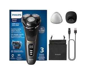 Philips Electric Shaver Series 3000 - Rasoir électrique Wet & Dry pour hommes avec technologie SkinProtect, Tondeuse rétractable, Socle de recharge, Housse de voyage, Noir, modèle S3342/13