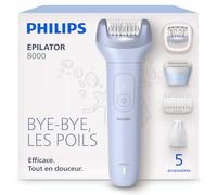 Philips Épilateur série 8000 - épilateur électrique sans fil, utilisation sur peau sèche ou humide, épilation des jambes et du corps, avec ProGuide, 5 accessoires, autonomie 60 min, modèle BRE709/00