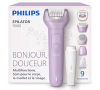 Philips Épilateur série 9000 - épilateur électrique sans fil, sur peau sèche ou humide, épilation corps, visage et maillot, avec ProGuide, 9 accessoires, autonomie 60 min, modèle BRE729/00