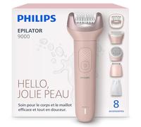 Philips Épilateur série 9000 - épilateur électrique sans fil, sur peau sèche ou humide, épilation jambes, corps et maillot, avec ProGuide, 8 accessoires, autonomie 60 min, modèle BRE719/00