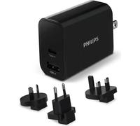 Philips Fiche de voyage - DLP2621T/0 - 4 prises - Royaume-Uni, Union européenne, Australie et États-Unis - USB-A et USB-C - Noir