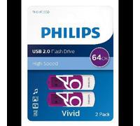 Philips FM64FD05D/00 Clé USB 64Go USB Type-A 2.0, Lecture 14Mo/s, Ecriture 3Mo/s, Pivotante, Violet/Blanc, Compatible Windows/macOS/Linux