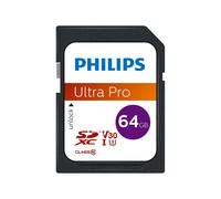Philips FM64SD65B/00 Carte mémoire 64 Go SDXC UHS-I Classe 10, U3, V30, dimensions 24x32x2.1mm, noir, conditionnement blister