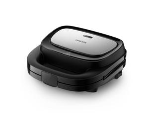 Philips HD2350/80 Série 5 000 de 3 assiettes pour paninier, sandwich et gaufres, plaques de barbecue, antiadhésives, puissance 750 W, noir