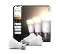 Philips Hue Ampoule LED connectée A60, Lumière blanche chaude 2700 K, Culot E27, 7 W, 810 lumens, Intensité variable, Compatible avec Alexa, Google Assistant et Apple Home, pack de 3