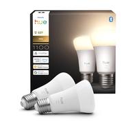 Philips Hue Ampoule LED connectée A60, Lumière blanche chaude 2700 K, Culot E27, 9,5 W, 1100 lumens, Intensité variable, Compatible avec Alexa, Google Assistant et Apple Home, pack de 2