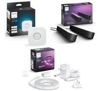 Philips Hue Bridge, Pont de connexion,White & Color Ambiance Indoor LightStrips+ 2m base connectique, compatible Bluetooth,Play Pack White & Color
