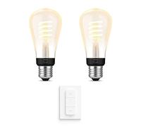 Philips Hue - E27-2x ampoules Edison (ST64) - Chaud/Froid | Inclut Hue Dimmer Switch - Hue White Ambiance Filament
