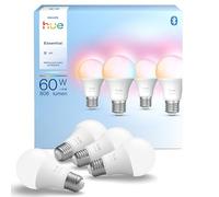 Philips Hue Essential Ampoule Connectée LED A60, White and Color Ambiance, Ampoule Philips Hue E27, 8W, 2200-6500 K, 806 lm, Intensité réglable, Compatible Alexa, Google et Apple Home, Pack de 4