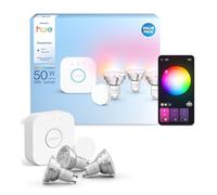 Philips Hue Kit de démarrage Essential – Bridge +3 ampoules GU10 + Smart Button, 2200–6500K