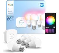 Philips Hue Essential Kit de démarrage: Bridge + 4 ampoules connectées E27 Essential, White and Color Ambiance, 2200-6500 K, compatible Alexa, Google Assistant, Samsung SmartThings, Apple Home