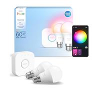 Philips Hue Essential Kit de démarrage : Bridge + 2 ampoules intelligentes B22 essentielles, ambiance blanche et colorée, 2200 K-6500 K, à intensité variable, fonctionne avec Alexa, Google Assistant