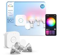 Philips Hue Essential Kit de démarrage: Bridge+3 ampoules connectées GU10 Essential + Smart Button, WACA, 2200-6500 K, variable,compatible Alexa, Google Assistant, Samsung SmartThings, Apple Home