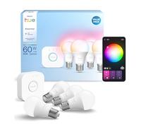 Philips Hue Essential Kit de démarrage: Bridge + 4 ampoules connectées E27 Essential, White and Color Ambiance, 2200-6500 K, compatible Alexa, Google Assistant, Samsung SmartThings, Apple Home
