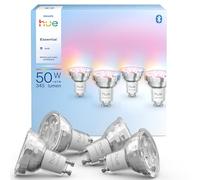 Philips Hue Essential Spot LED Connecté GU10, White and Color Ambiance, Ampoule connectée 4,7 W, 2200-6500 K, 345lm, intensité réglable, Ampoule Philips Hue compatible Alexa, Google et Apple, lot de 4