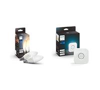 Philips Hue Hue White Ambiance 2 Ampoules Smart Culot E14 avec Bluetooth 5,2 W + Pont de Connexion - Fonctionne avec Alexa - Compatible avec Apple Homekit